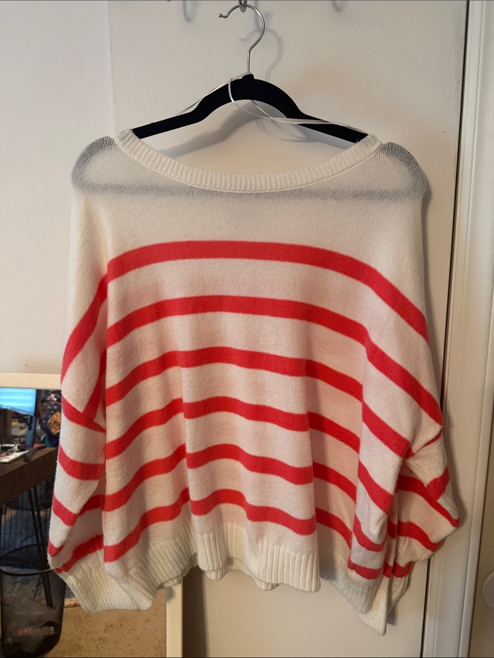 Sonoma White & Coral Striped  Sweater